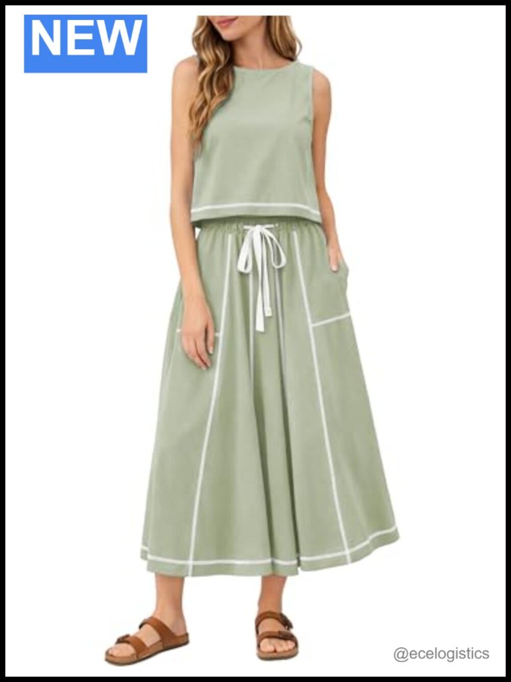 Womens 2 Piece Maxi Skirt Set Sleeveless Tank Top High Waist Cotton Blend